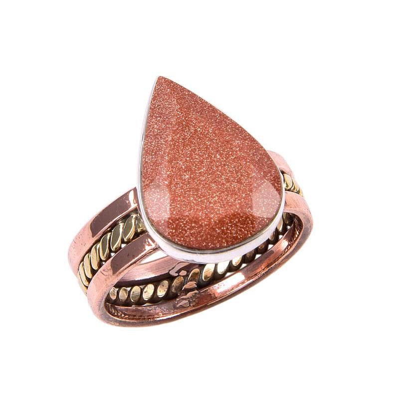Natural Sunstone Gemstone 925 Solid Sterling Silver Gift Two Tone Ring S.8 L6q41