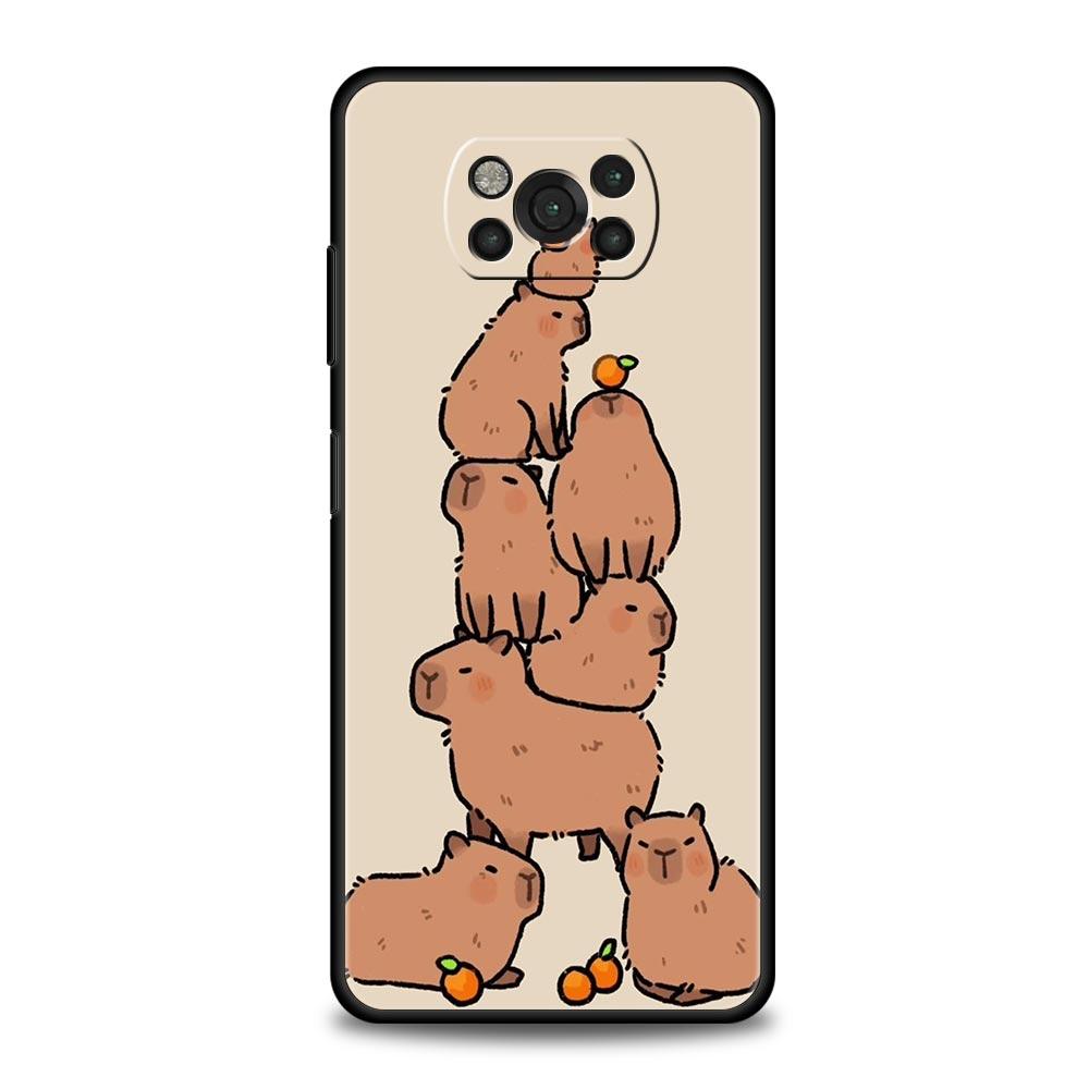 Phone Case For Xiaomi Poco X6 X5 X4 Pro 5G X3 NFC F5 F4 M5 M4 M3 F3 GT C51 C50 C55 Soft Silicone Black Cover Cartoon Capybara