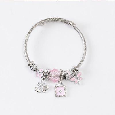 Bracciale Pendente Cigno di Cristallo Fai da Te Panjia con Perline a Forma di Fiore