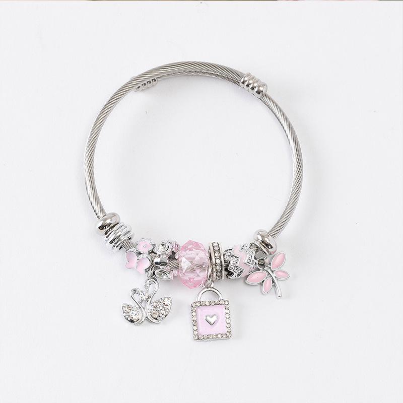 

Panjia DIY Crystal Swan Pendant Bracelet with Flower Shaped Beads
