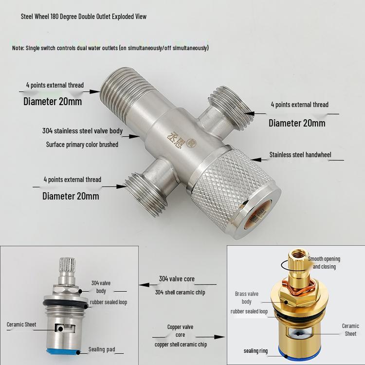 304 Stainless Steel Dual Outlet Hot/Cold Angle Valve Water Heater Diverter Switch