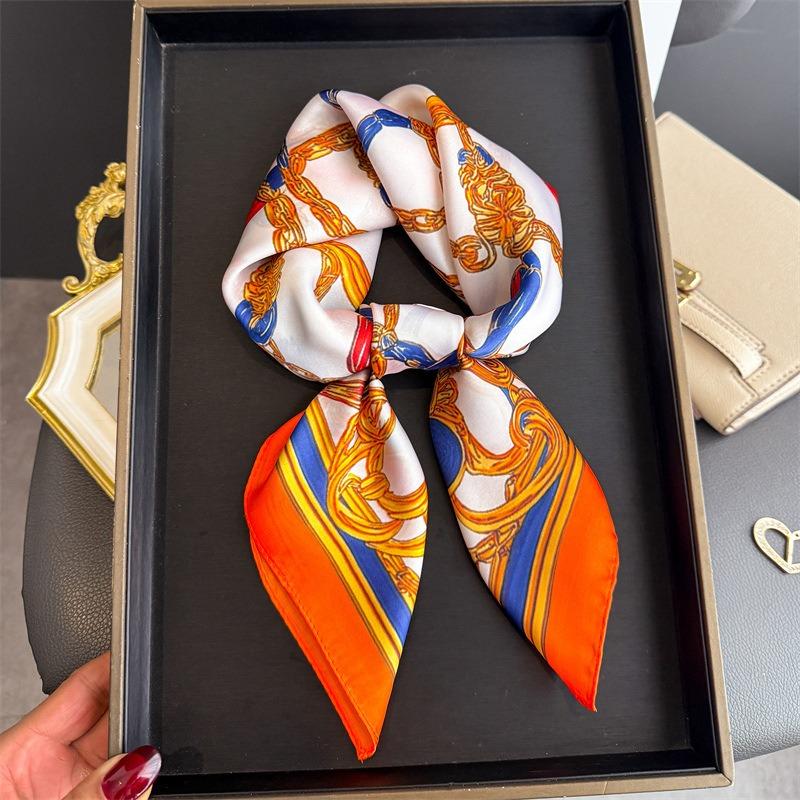 Luxury Vintage Printed Silk Like Square Scarf For Women