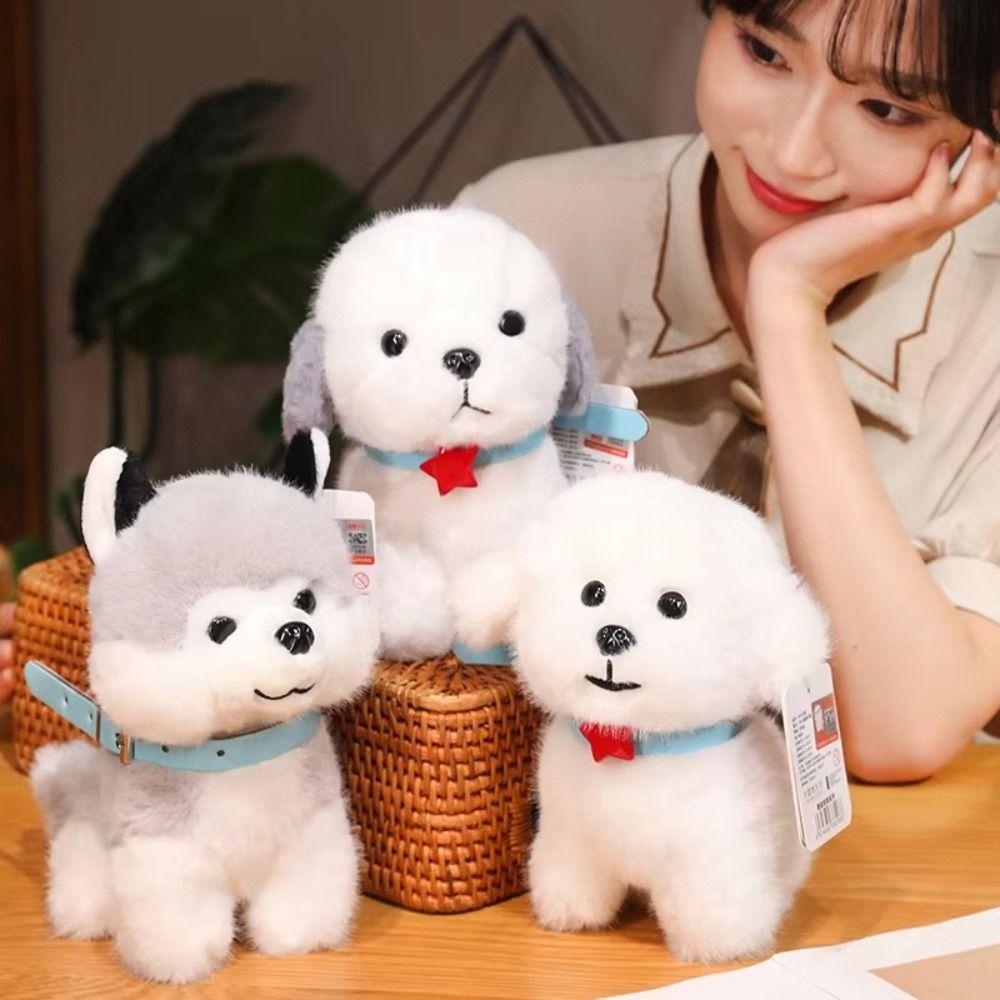 Realistic Husky Dog  Doll Pendants PP Cotton Simulation Dog Poodle Stuffed Doll  Kids Gifts