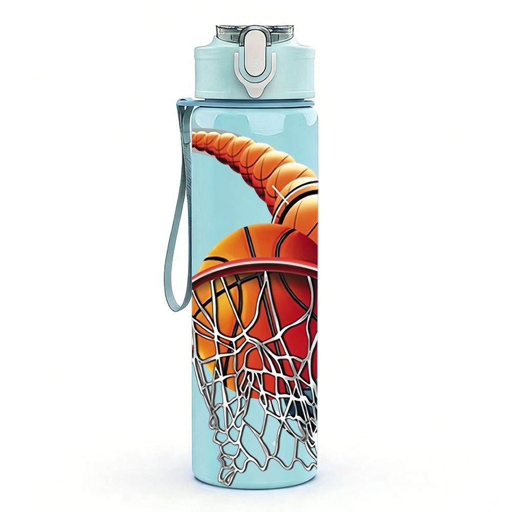 1PC Basketball Sport Theme 750ml Color Plastic Sports Water Bottle Leakproof Flip Straw Lid Suitable for Sports Office Home Use