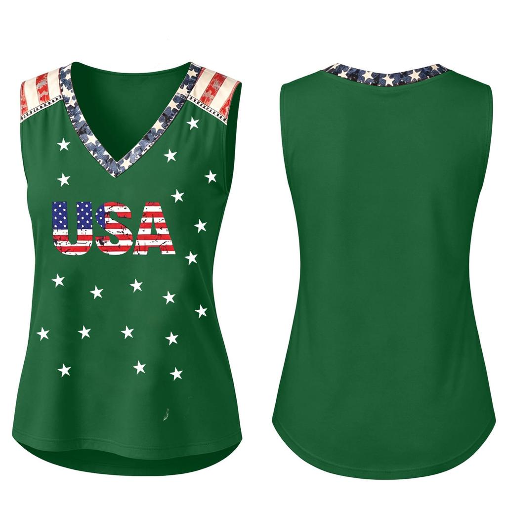 Women's V-Neck Casual Top with Patriotic Independence Day Print
