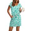 Women's Summer V-Neck Casual Short Sleeve Drawstring With Pocket Vintage Floral Dresses