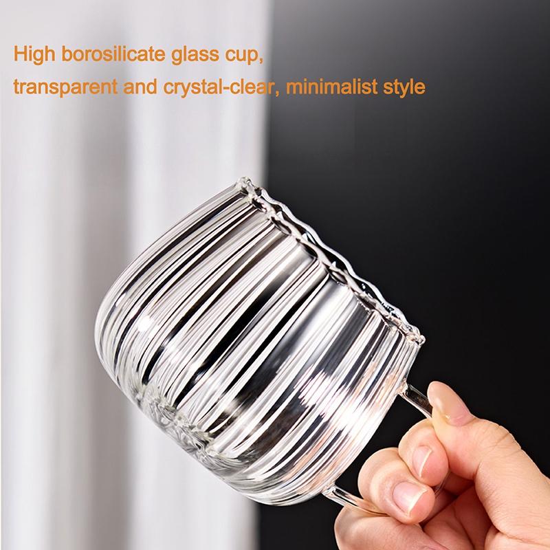 Glass Coffee Mug With Handle Vertical Stripes Coffee Cup Creative Transparent Water Cups Drinking Glasses For Hot/Cold Beverages
