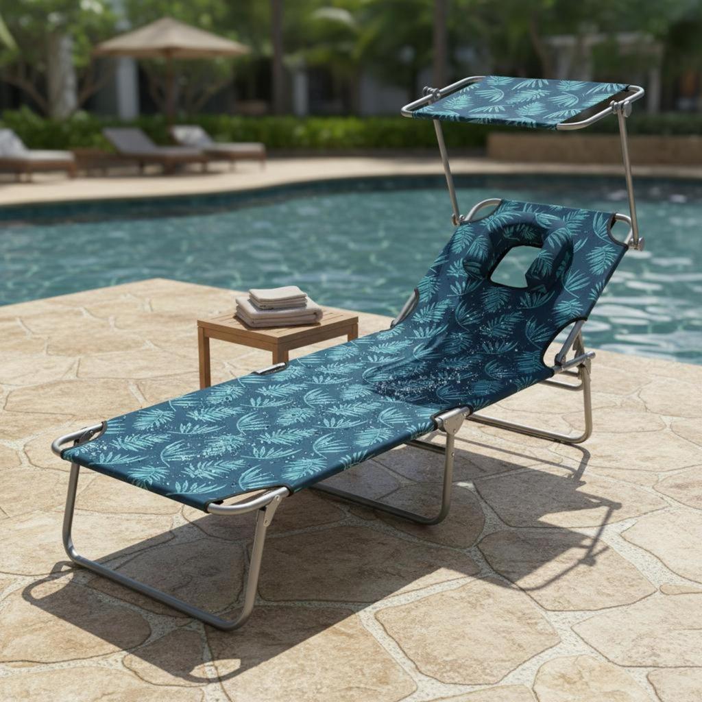 Folding Sun Lounger Foldable Reclining Easy To Carry Portable Lounge Bed