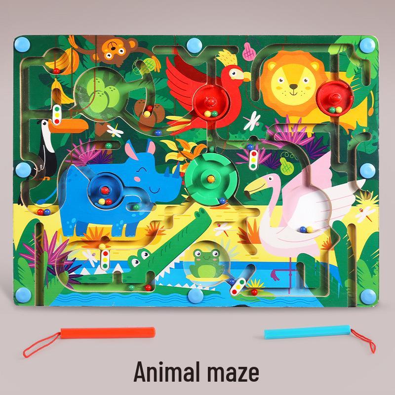 Kids Wooden Magnetic Maze: Pencil Control, Logical Thinking & Concentration Toy for Ages 3-6