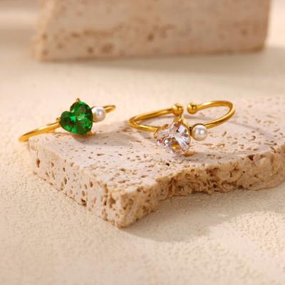 New Stainless Steel Love Zircon Ring K Gold Non-fading Simple Design Open Ring