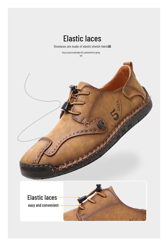 2025 Autumn Handmade Men's Large Size Casual Leather Slip-on Moccasins