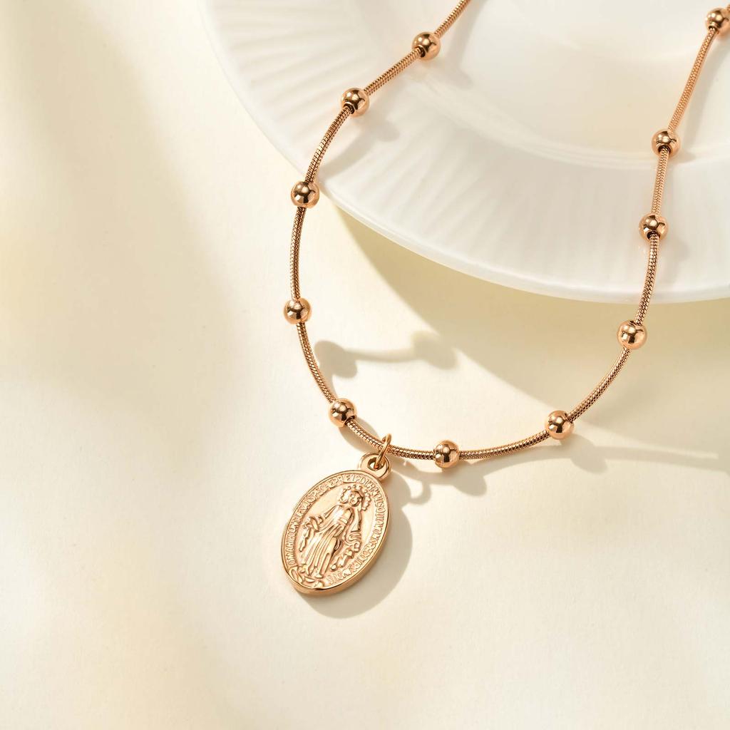 Holy Virgin Rosary Necklace for Women,Stainless Steel Bead Snake Chain Necklaces,Classic Religion Jewelry Gift
