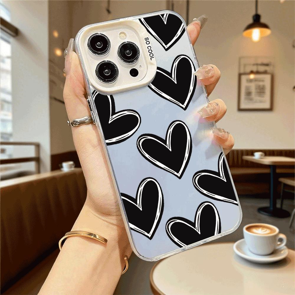 Black Hand-Drawn Hearts Pattern Hard Phone Case for Xiaomi Redmi Note 15 14 13 12 11 Pro Plus Shockproof Protective Cover