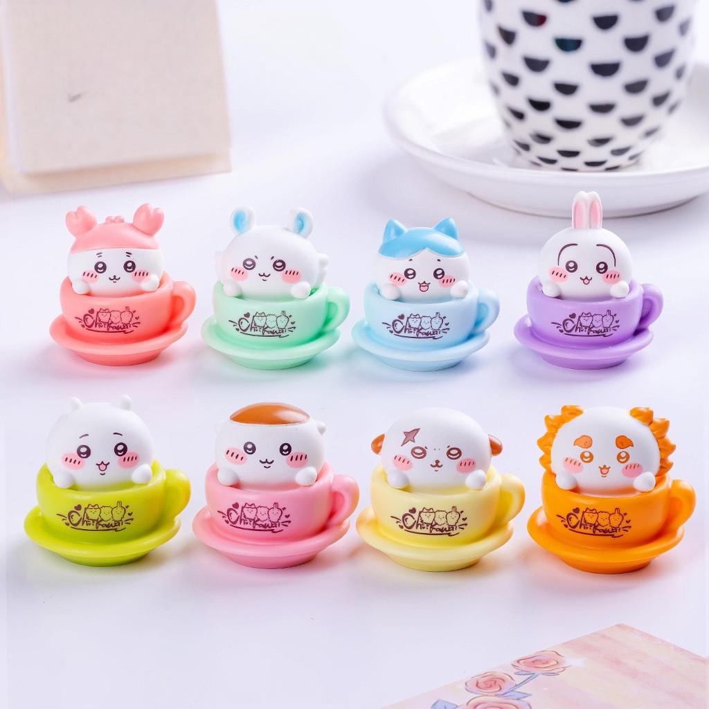 Cute Chiikawa Figures Mini Teacup Toy Set Hachiware Usagi Momonga Lion Desk Decoration Collectible Kawaii Ornaments Gift