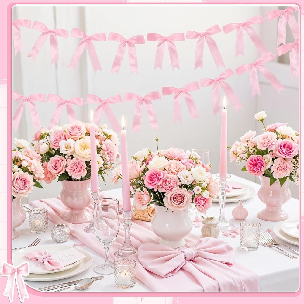 5 Stück Schleifengirlanden Deko für Junggesellinnenabschied Dekorationen Satinband Coquette Tisch Geburtstagsfeier Girlande Schleifdeko Banner Schleifengirlandenbanner