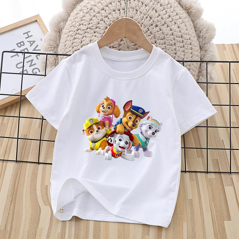 Paw Patrol Children's Short-Sleeve T-Shirt Cartoon Print Pullover Boys and Girls Summer Breathable Casual Top