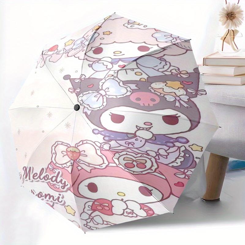 Kuromi My Melody My Sweet Piano Automatic 3-Fold Cartoon Umbrella Design, Cute Cartoon Pattern, Portable Outdoor Umbrella, Perfect, Holiday Gift for D