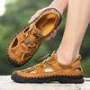 Fashion Brown Men's Leather Sandals Closed Toe Fishermen Sandal Comfortable Hiking Walking Summer Beach Shoes for Men Large Size 48