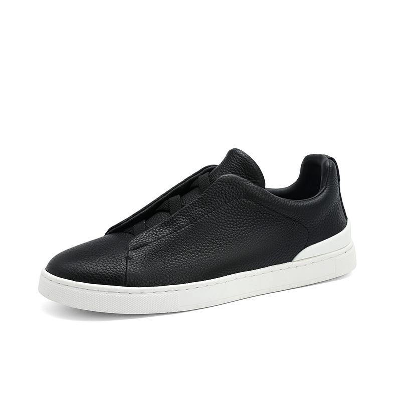 European Fashion Genuine Leather Slip-On Sneakers: High-End White Casual Shoes