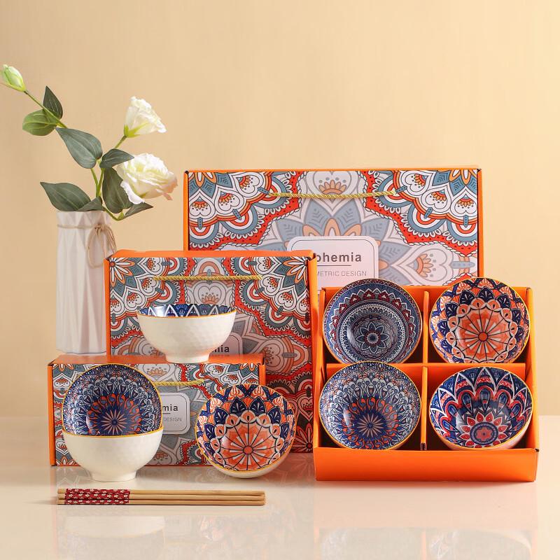 Ruhan Bohemian Ceramic Bowl and Chopstick Gift Set