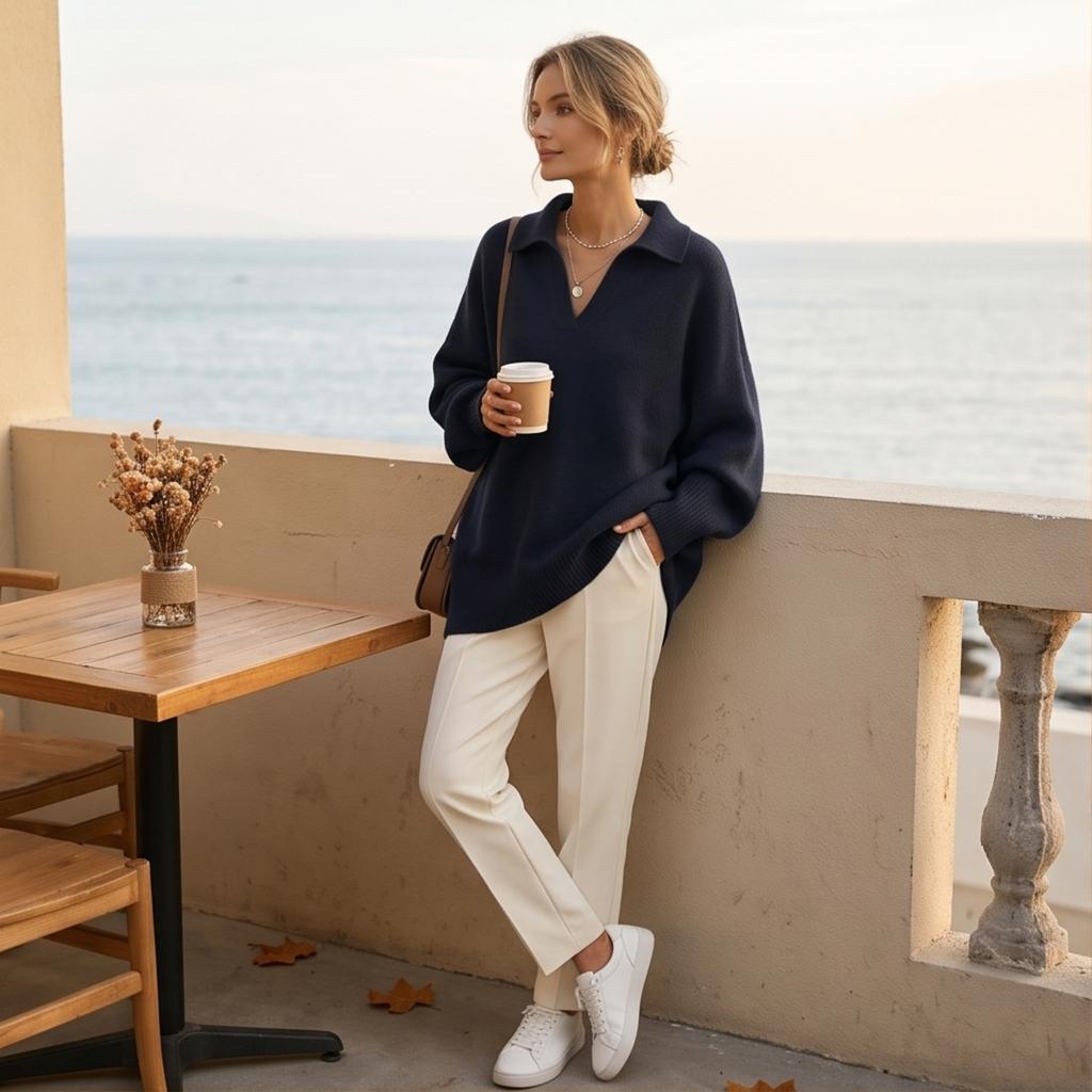 Women's Color Long Sleeve Knit Sweater Oversized Relaxed Fit Casual Outwear