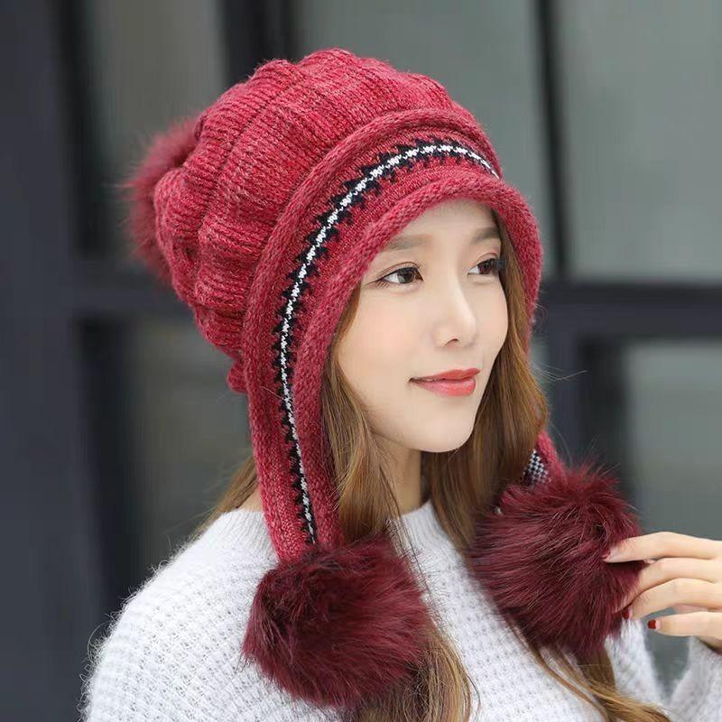 Winter New Velvet Warm Outdoor Cold Ear Protection Wool Knitted Hat Children Sweet and Cute Leisure