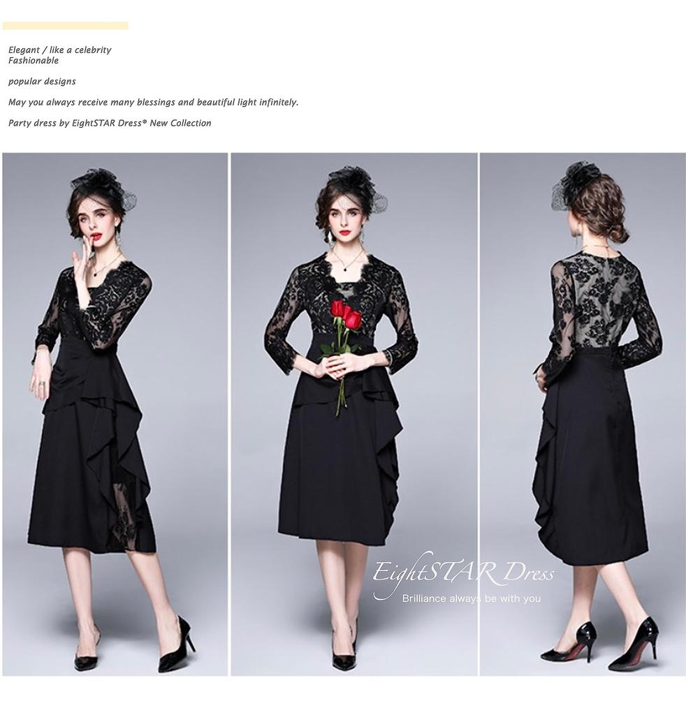 EightSTAR Dress Party Dress with Wedding Midi Long For Women In Their and 40s Sleeves, Dress, Dress, A-Line, See-Through, Sleeves, Ruffles, Stylish,