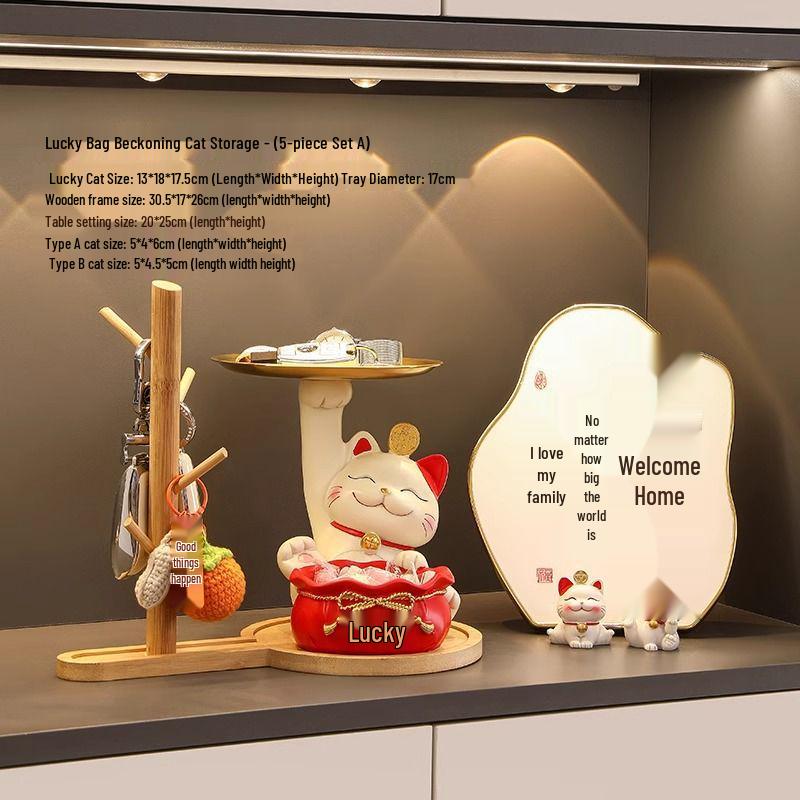 Lucky Cat Key Organizer Ornament for Entryway, Living Room, or Shoe Cabinet - Perfect Home Decor and Housewarming Gift.