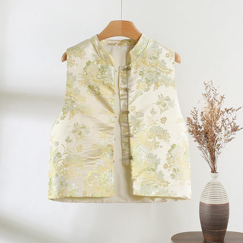 Retro jacquard stand-up collar sleeveless vest women's spring and autumn improved vest