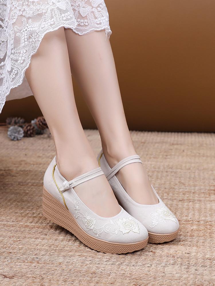 Chunxin ancient style women's shoes Hanfu shoes ethnic style slope heel ancient style heel waterproof table embroidered shoes national style cloth