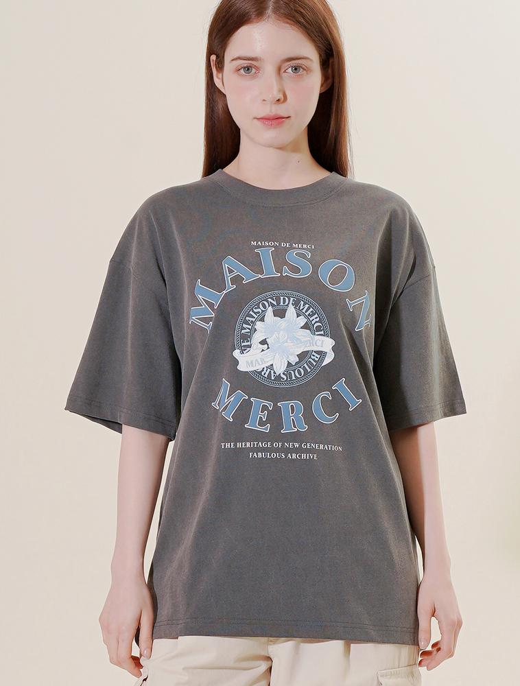 LA MAISON STUDIO Unisex Le Lis Pigment Classic Logo Smoky Short Sleeve T-Shirt Charcoal (Fcf2Ts417M)