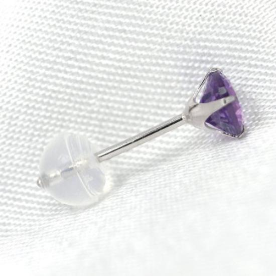 Pt900 Platinum 4mm Stud Earrings with February Birthstone Amethyst (Pair)