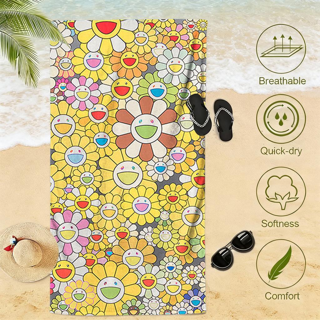 1pc T-Takashi Murakami Flower Microfiber Beach Towel Quick Dry Sand Free Soft Absorbent Pool Gym Sports Towel