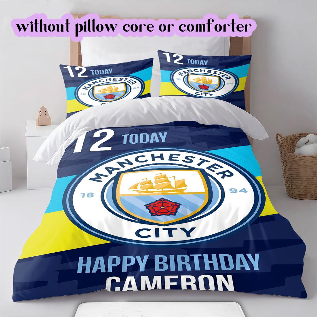 Manchester City Football Soccer Pattern Bedding,Quilt Set Quilt Cover Pillowcase Home Birthday Gift (1*duvet Cover+2*pillowcase,without Core)