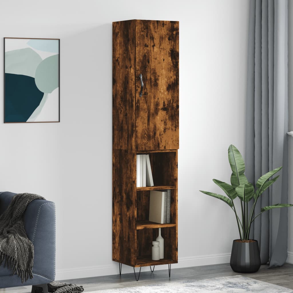 Highboard in Smoked Oak Finish 34.5 x 34 x 180 cm Engineered Wood