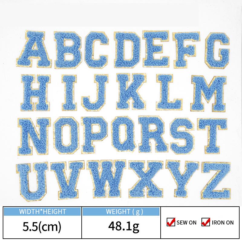 Colorful English Letter Chenille Embroidery Patches Iron on Sew on Garment Alphabet Crochet Patches for Clothing Hat Cap Craft