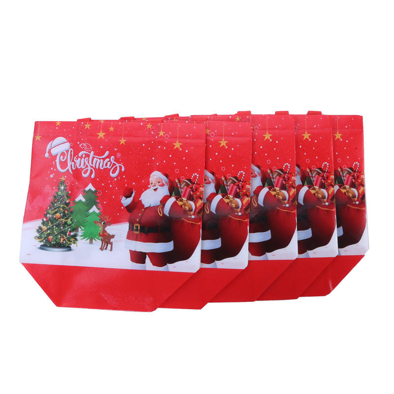 5pcs Print Handbag Christmas Gift Bag Foldable Shopping Bag Beach Bag Folding Storage Bag Cartoon Non Woven Bag Large Capacity