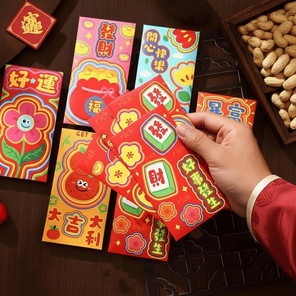 6Pcs Chinese Style 2026 Horse Year Red Envelope Paper Lucky Money Bag Red Pocket Birthday Gift