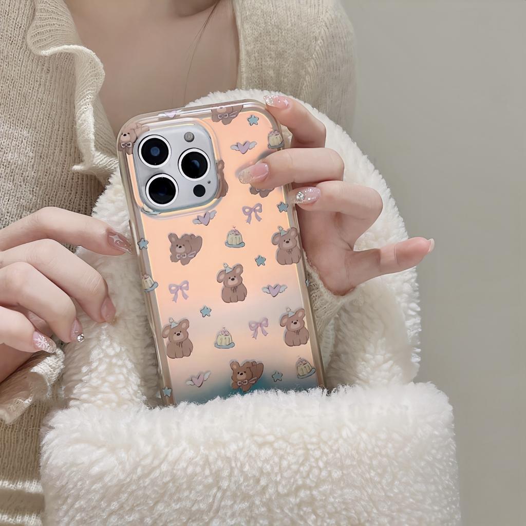 For iPhone 16 Pro Max Case IMD Laser Bear Design TPU Shockproof Phone Cover