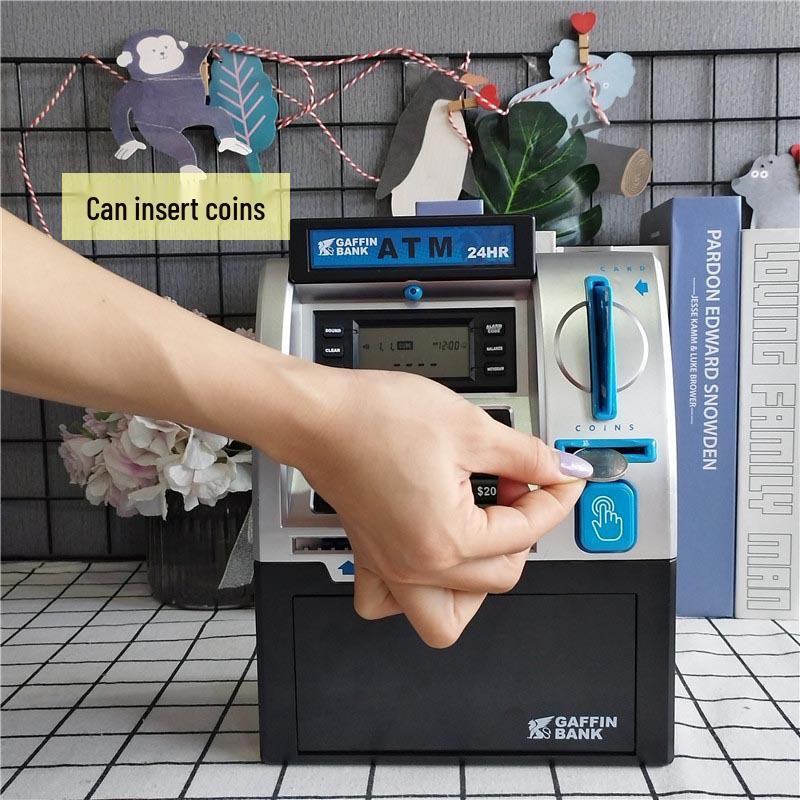 ATM Piggy Bank with Fingerprint Recognition and Password Protection – Large Capacity with Automatic Money Rolling and Card Counting Features