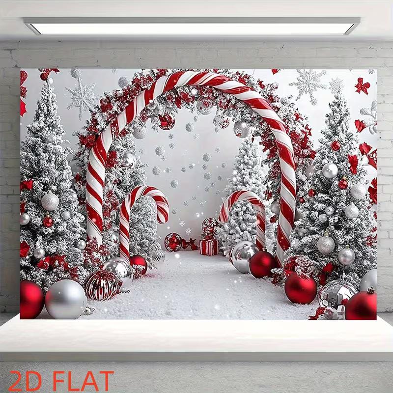 2D Flat Candy Cane Christmas Backdrop Cloth for Xmas & Holiday Themed Photoshoot Decor