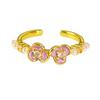 Gold Medieval Vintage Enamel Peach Blossom Butterfly Ring Niche Light Luxury High Sense French Retro Ring Woman