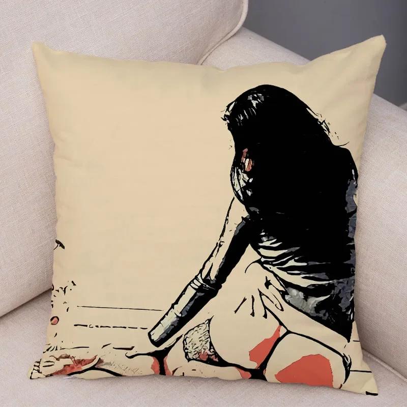 Home Decor Living Room Cartoon Sexy Lady Pillowcase Decoration Pretty Girl Ass Cushion Cover Sofa Car