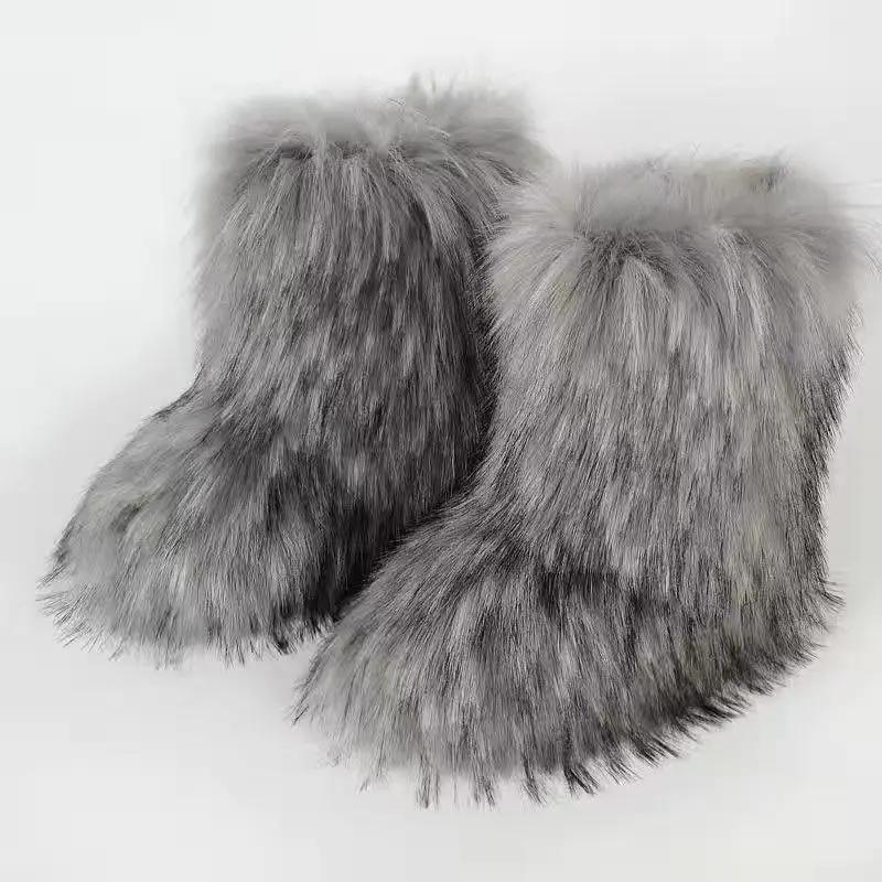 Women's Winter Fluffy Faux Fur Snow Boots, Comfortable Plush Warm Ankle Booties, Luxury Furry Fashion Outdoor Footwear