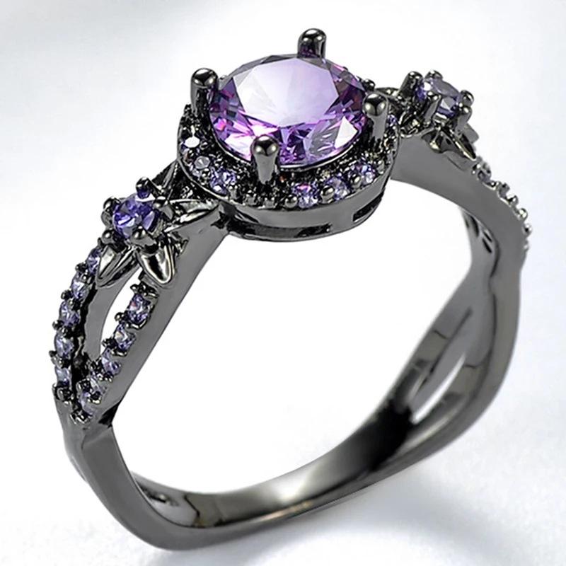 

Purple Cubic Zirconia Black Ring For Women Retro Gorgeous Engagement Beach Party Design Zircon Accessories Ladies Gifts 8 фіолетовий