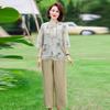 Chinese-Style Cotton Linen Two-Piece Set for Middle-Aged Women - Mid-Sleeve Summer Top