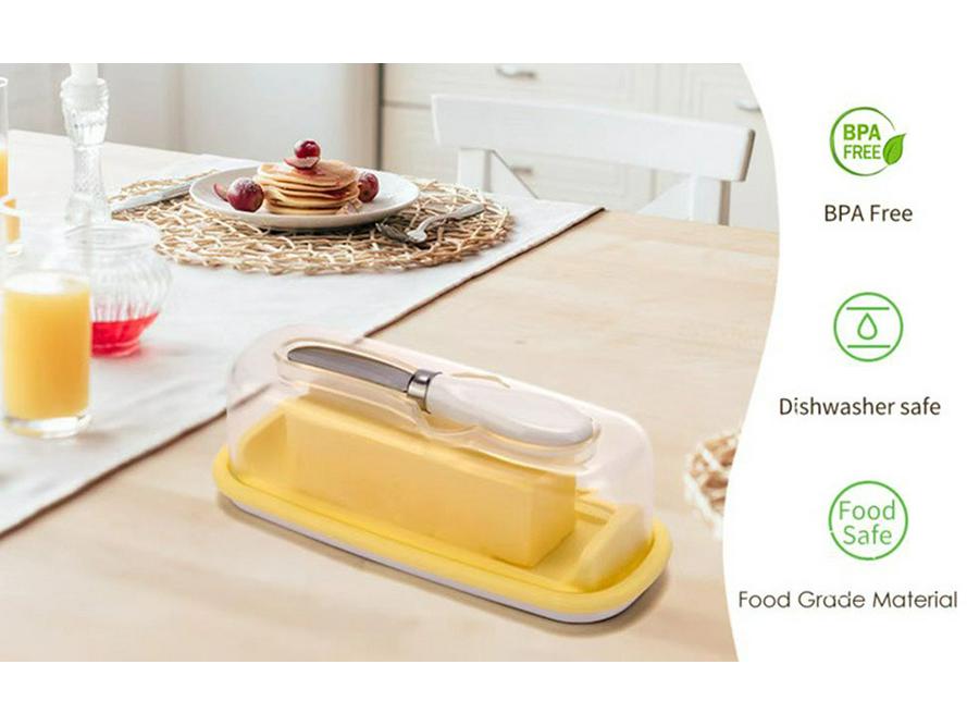 Rectangular Freshness Butter Box with Knife - Plastic Container for Cutting and Storage