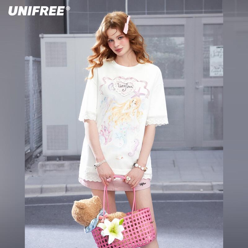 UNIFREE Sweet Girly 3D Heart Ocean Print T-Shirt M белый