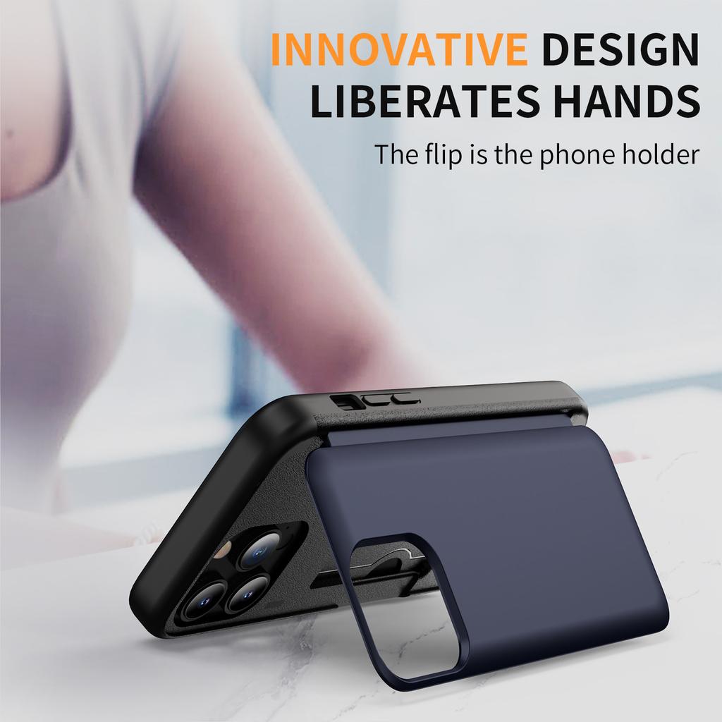 For iPhone 15 Pro Case TPU+PC Phone Shell with Card Slot and Flip Kickstand