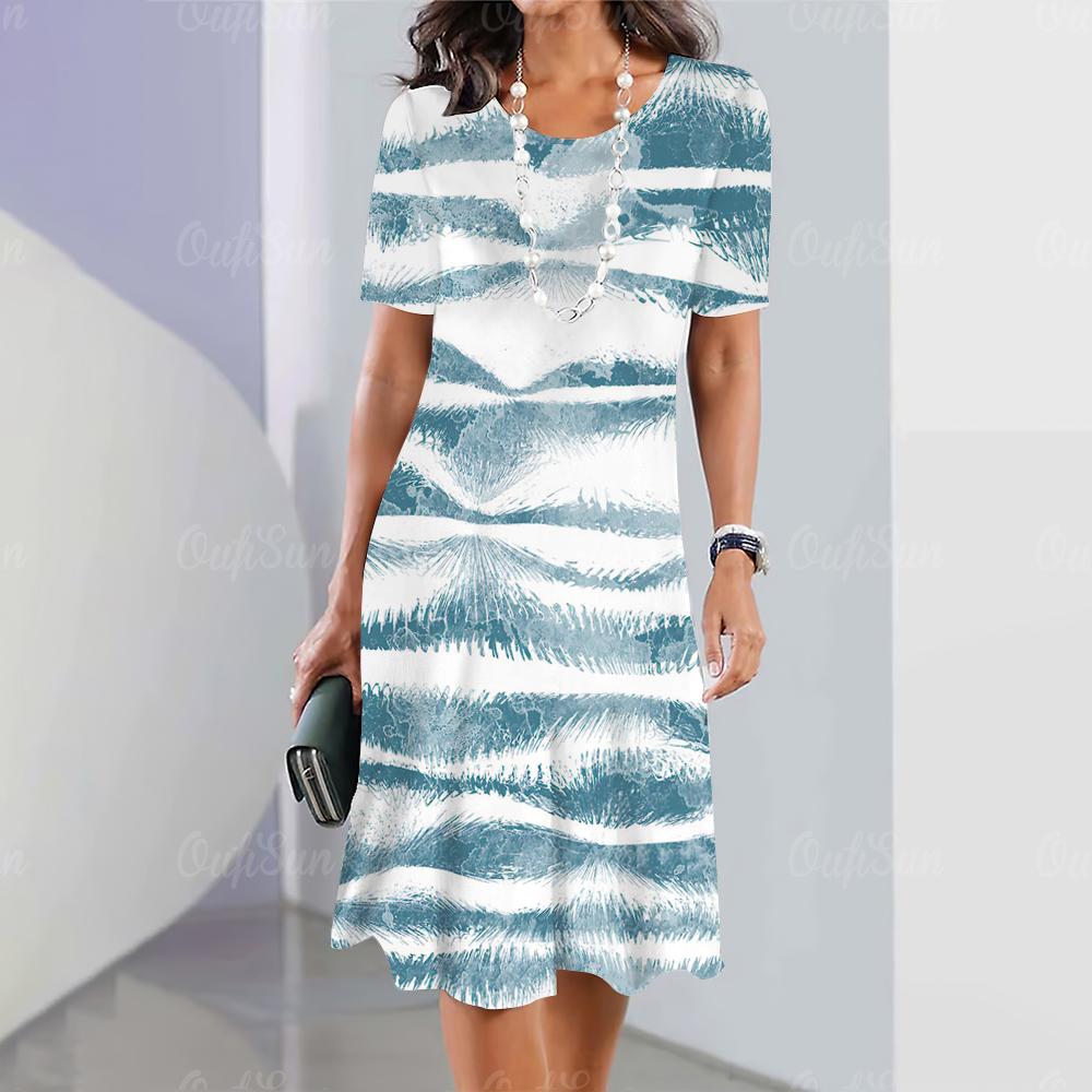 Nové dámské šaty Grafický potisk Elegantní a krásné Midi šaty Plus size Dámské Letní Jednodílné šaty